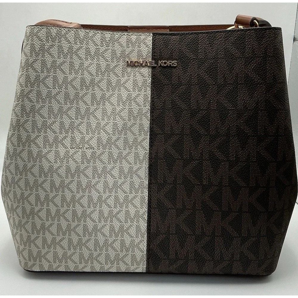 Michael Kors Pratt Medium Bucket Shoulder Bag Brown Multi Logo NWT